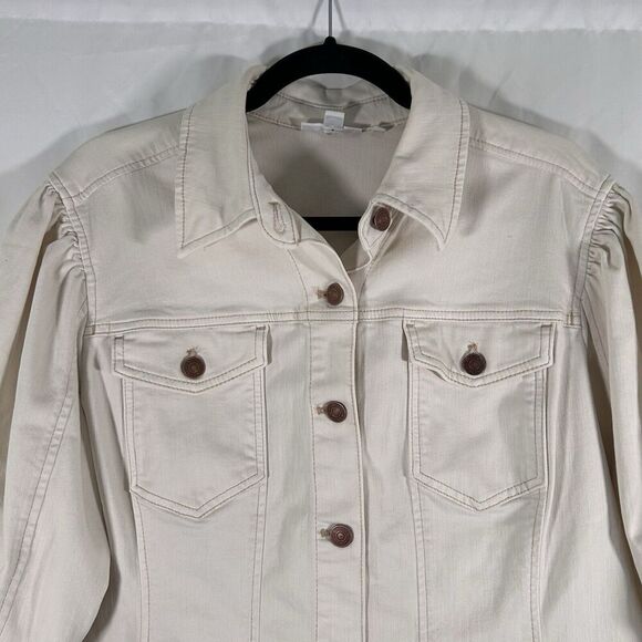 Chico's Jacket Women's Large Off White Button Up Pockets Cotton Blend - Picture 2 of 9